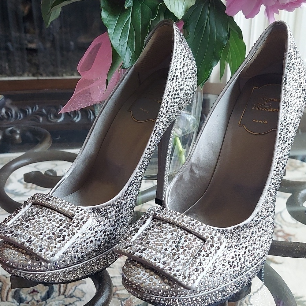 ROGER VIVIER Authentic Limelight Strass Platform Pumps shoes - Silver - US7/EU37